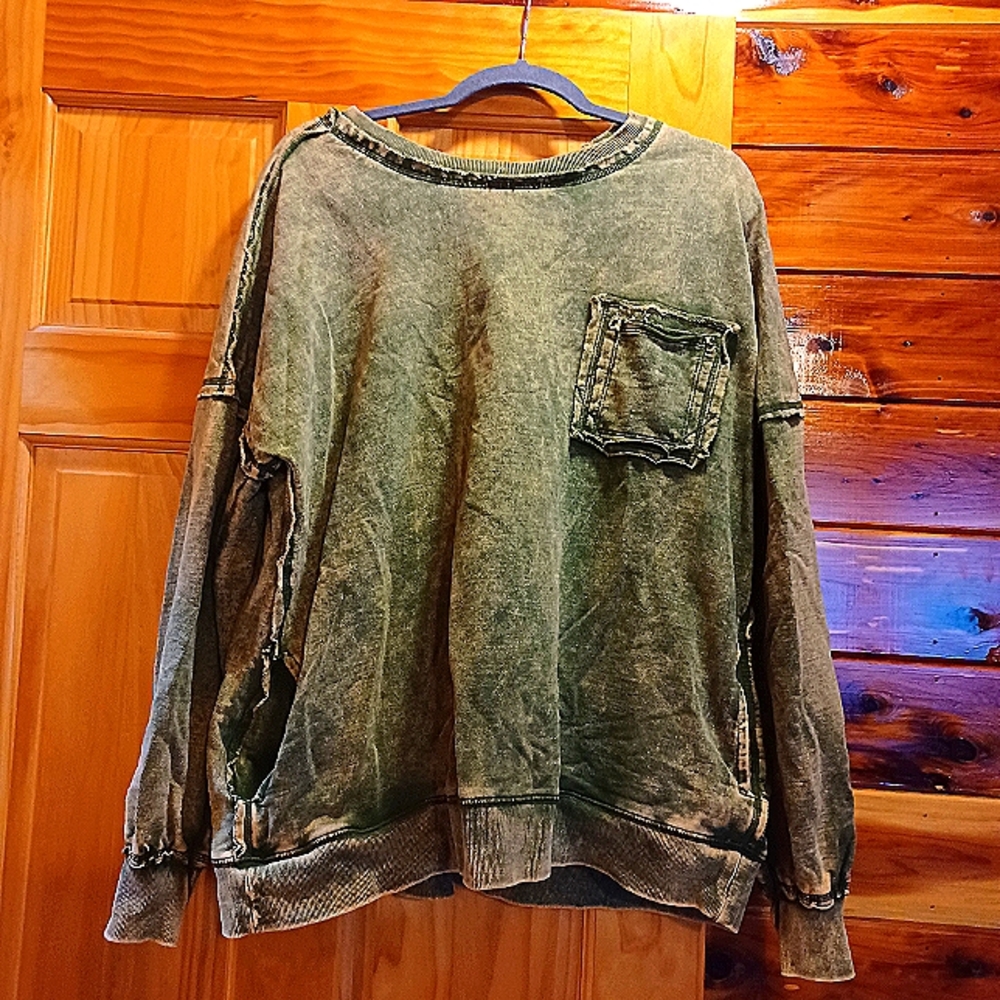 ZENANA MINERAL WASHED GREEN LIGHTWEIGHT SWEATSHIRT